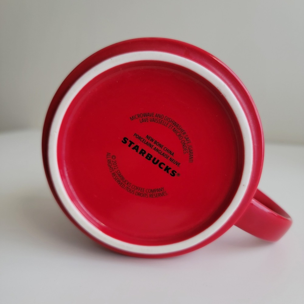 Starbucks 2012 New Bone China Red Coffee Mug Embossed Logo Cup 3in Tall - Picture 7 of 9